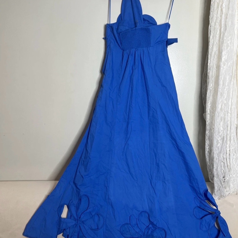 ANTHROPOLOGIE One-Shoulder Cutwork Dress Sz XXS Blue Floral Appliqué STUNNING - Picture 11 of 13